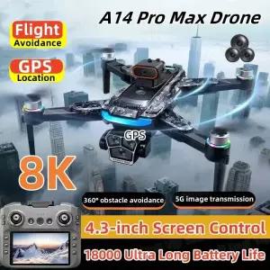 드론 샤오미 A14pro 맥스 45인치 대형 화면 8K HD 트리플 카메라 GPS 브러시리스 장애물 회피 RC 18000m UA