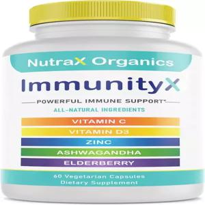 NutraX Organics 올인원 유기 면역 지원 보충제 60 캡슐 엘더베리 500mg 와간다 C 및 아연 D3 부스터