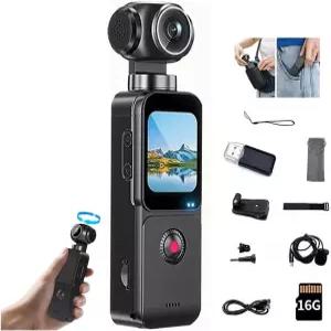 5K HD 포켓 캠코더 비디오 및 6MP 사진 270 자동 회전 광각 얼굴 인식 기능이 있는 WiFi 핸드헬드 바디