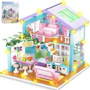 RUIZITEC 730PCS 핑크 캣의 집 빌딩 블록 키트 드림 빌라 텍처 STEM 친구 세트 4세 이상 소녀 소년 또는