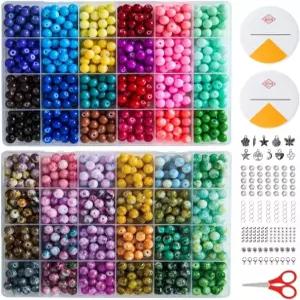 주얼리 제작용 원형 유리 구슬 1300개 - 48가지 색상의 8mm 팔찌 공예 및 DIY 선물용 벌크 2박스 세트