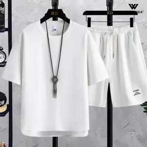 남자 와플 반팔티 반바지 세트 여름 오버핏 트레이닝 세트 빅사이즈 츄리닝 홈웨어 WI140SET