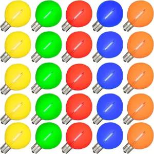노벨티 라이트 25팩 멀티컬러 G50 LED 필라멘트 스트링 전구 E17/C9 중간 베이스 7와트 등가 파티오용 파편