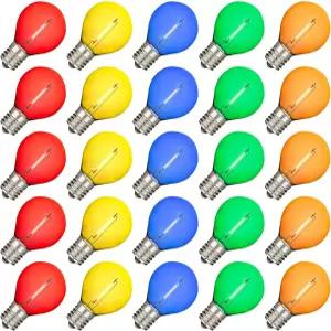 노벨티 라이트 25팩 멀티컬러 G30 LED 필라멘트 스트링 전구 E12/C7 캔델라브라 베이스 5와트 등가
