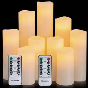Hausware 무염 양초 배터리 작동 캔들 H 4 5 6 7 8 9 리얼 왁스 기둥 깜빡임 LED 및 리모컨 타이머 제어