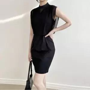 면접 블랙 여성 원피스 프릴 H라인 슬림핏 하객룩 드레스