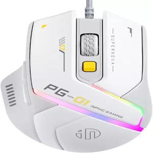 INPHIC PG1 유선 컴퓨터 게이밍 마우스 그레이 고정밀 6개 프로그래밍 백라이트 버튼 - 12800 인체공학적