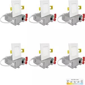NUWATT 6팩 3인치 정사각형 초박형 LED 오목 조명 선택 가능한 2700K/3000K/3500K/4000K/5000K 550루멘