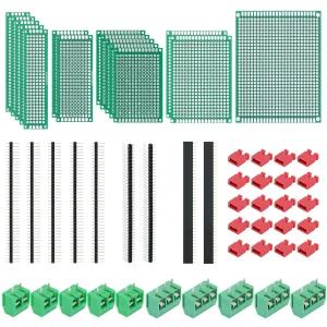 QSYZAIL 54개 양면 PCB 보드 키트 5가지 크기의 퍼보드 아두이노 호환되는 DIY 납땜 회로 프로토타이핑용