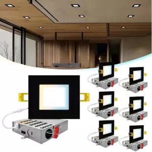 NUWATT 6팩 4인치 정사각형 초박형 LED 오목 조명 2700K/3000K/3500K/4000K/5000K 선택 가능 630루멘 디밍