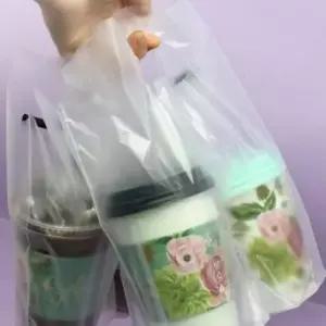 [생활] 일회용 음료 운반용 투명 비닐 가방 컵 캐리어 컵홀더 컵포장