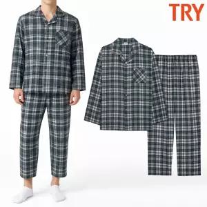 트라이 남자잠옷세트 60수 순면 주자면 카라 편한 파자마 9부 홈웨어세트 선물 그린
