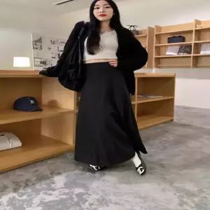 여성용 치마 블랙 모직 A라인 중기장 기모 도톰 팔부 정장 원픽1