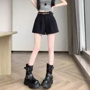 바지 면 캐주얼 오피스룩 여자반바지 하이웨스트 워싱 반바지 슬림 와이드 A라인 원템1