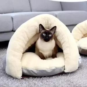 [반려] 고양이 콘치 이글루 하우스 그레이 대형 1P 쿠션 휴식