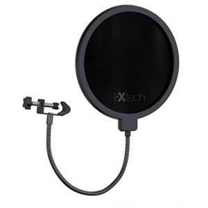 IXTECH 블루 예티 마이크 팝 필터용 필터 듀얼 레이어 사운드 쉴드 가드 윈드스크린과 유연한 360도 구스넥 클립 안정화 기능.