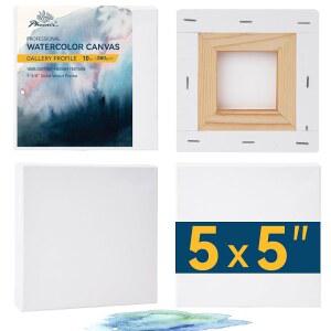 피닉스 갤러리 깊이 수채화 캔버스 - 5x5 인치 / 4 팩, 회화용 심층 100% 면 사각 1.5, 수성 페인트용 중간 질감 260g