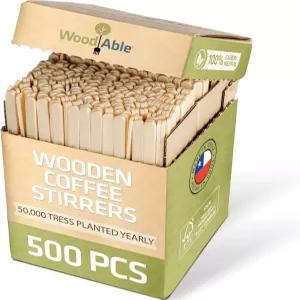 WORDABLE 5.5인치 나무 커피 교반기 500개 일회용 및 퇴비화 가능한 스틱 지속 생분해성 친화적인 스테이션