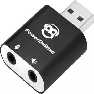 PowerDeWise USB 사운드 카드 4핀 마이크USB A PC 노트북 폰 외장 스테레오 오디오 어댑터 35mmUSB 컨버터
