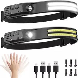 베카슨 2팩 LED 램프 충전식 이마용 230 COB 초밝은 라이트 하드햇 업무 사냥 달리기 캠핑 필수 장 USB C