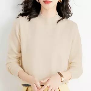 부드러운 티 여성 반목 기본 니트 베이지