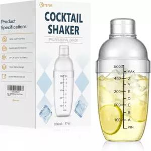 BETTFOR 플라스틱 칵테일 셰이커에 계량 스케일 17온스 500ml 바텐딩 프로틴 쉐이크 스 커피 및 밀크티용