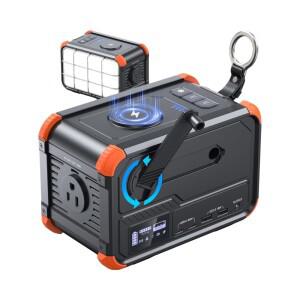 150W 휴대용 파워스테이션 리튬이온 배터리 태양광 발전기 수동 크랭크 AC 소켓 MPPT 사인파 캠핑 조명