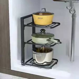 후라이팬정리대 다단 적재 공간 활용 비품함 주방 수납 선반 다용도 정리 거치대
