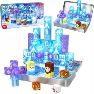 마그네틱 블록 틴 박스가 있는 45Pcs 08인치 여행용 투명 빌딩 라이트 업 블루 프린세스 소녀용 3