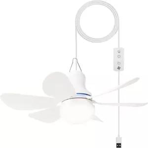 LED 조명이 있는 드라 휴대용 천장 선풍기 RV용 미니 5V USB 텐트 65인치 소형 걸이 캠핑 가제보 침대