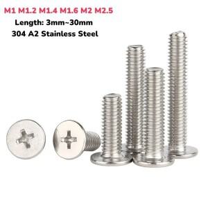 미니 소형 크로스 호환 초박형 초저 플랫 헤드 나사 볼트 304 A2 스테인레스 스틸 M1 M1.2 M2 M2.5 CM 100