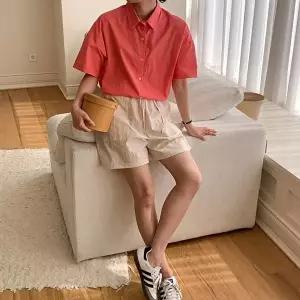 [옷자락]여성 카라형 기본핏 단색 플랩 셔츠 남방 블라우스