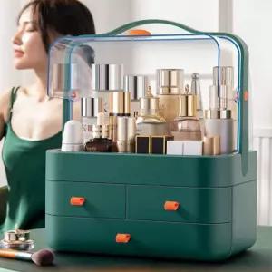 화장품 정리대 보관함 방진 박스 보관 메이크업 유리 진열대 원목 투명 화장품정리함 대용량