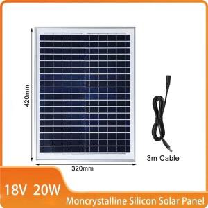 단결정 실리콘 태양 전지 패널 18V 20W 휴대용 PV 캠핑용 3m 케이블 포함