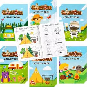 Dvbo 24Pcs 여행 캠핑 활동 도서 - 해피 캠퍼 미니 재미있는 게임 색칠하기 책 벌크 파티 생일 교실 학교