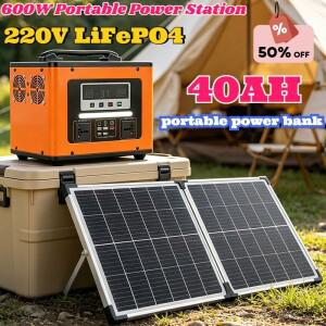220V LiFePO4 600W 휴대용 파워스테이션 40Ah 파워뱅크, 태양광 발전기, 야외 에너지 캠핑, RV 백업