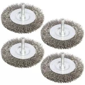 전동 그라인더용 1/4인치 섕크 와이어 휠이 장착된 드릴용 FPPO 4PCS 3인치 스테인리스 스틸 브러시 키트