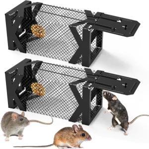 iMountTEK 휴머니얼 라이브 마우스 트랩 - 2 PCS 재사용 가능한 금속 쥐 우리 사냥 덫 포획 포획장 볼레스