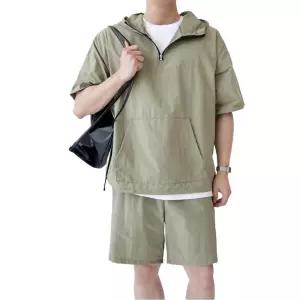 남자 후드 아노락세트 커플 트레이닝복 반팔+반바지 운동복 세트 간지나는 여름용