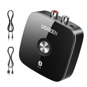 UGREEN 블루투스 AUX 어댑터 내장 배터리 구형 스테레오용 듀얼 페어 5.3 수신기 지원 가정용 스테레오 스피커용 3.5mm / RCA 채널