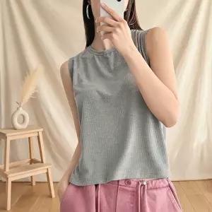 [옷자락]여성 여름 민소매 크롭티 라운드넥 골지 스판 나시