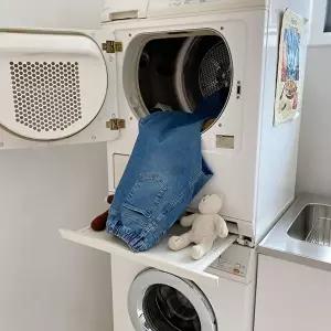 [옷자락]여성 뒷밴드 디스트로이드 스트레이트 데님바지 팬츠