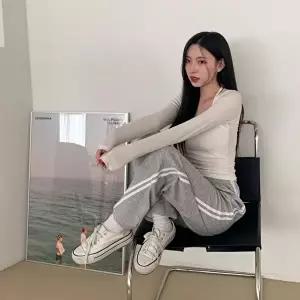 [옷자락]여성 허리밴드 사이드 스트라이프 스트레이트핏 바지