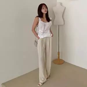 [옷자락]여성용 핀턱 디자인 허리밴드 일자 팬츠 바지