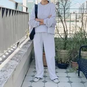 [옷자락]여성 포켓 후드 밴딩 팬츠 세트 절개 디자인 바지