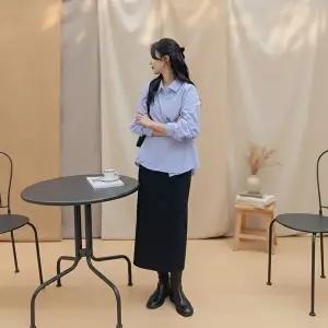 [옷자락]여성 세로줄무늬 카라셔츠 스트랩포인트 남방 단가라