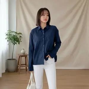 [옷자락]여성용 무지 카라 하프 셔츠 빅포켓 디자인 남방 심플
