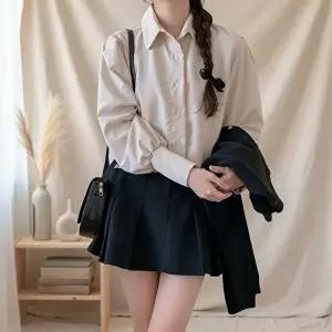 [옷자락]여성 데일리 퍼프 칼라 크롭 셔츠 남방 블라우스