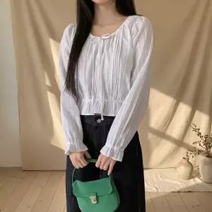 [옷자락]여성 러블리 세미 크롭 레이스 프릴 블라우스 셔츠