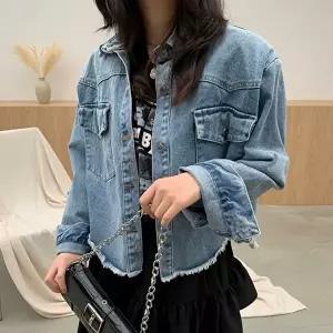 [옷자락]여성 빈티지 언발컷 세미크롭 데님자켓 Y2K 재킷 외투
